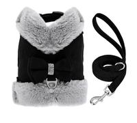 Hiver Comfort Warm Cute Cute Bow Adjustable Nylon Dog Training Harness and Lash Set pour Labrador French Bulldog,Noir,L
