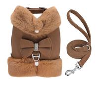Hiver Comfort Warm Cute Cute Bow Adjustable Nylon Dog Training Harness and Lash Set pour Labrador French Bulldog,Brun,XS