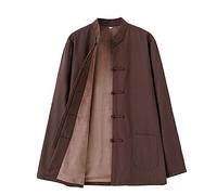 Hiver Coton Tang Costume Hommes Plus Velvet Tai Chi Uniforme Manches Longues Chinese Vêtements Traditionnels Chinois Tops, Hanfu Veste Kung Fu Vêtements Costume D'ar Coffee-XXL
