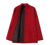 Hiver Coton Tang Costume Hommes Plus Velvet Tai Chi Uniforme Manches Longues Chinese Vêtements Traditionnels Chinois Tops, Hanfu Veste Kung Fu Vêtements Costume D'ar Red-XL