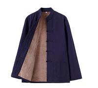 Hiver Coton Tang Costume Hommes Plus Velvet Tai Chi Uniforme Manches Longues Chinese Vêtements Traditionnels Chinois Tops, Hanfu Veste Kung Fu Vêtements Costume D'ar Cyan-M