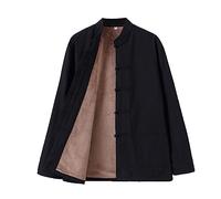 Hiver Coton Tang Costume Hommes Plus Velvet Tai Chi Uniforme Manches Longues Chinese Vêtements Traditionnels Chinois Tops, Hanfu Veste Kung Fu Vêtements Costume D'ar Black-XXL