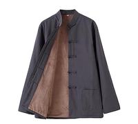 Hiver Coton Tang Costume Hommes Plus Velvet Tai Chi Uniforme Manches Longues Chinese Vêtements Traditionnels Chinois Tops, Hanfu Veste Kung Fu Vêtements Costume D'ar grey-4XL