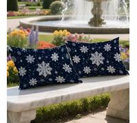 Hiver Coussin Exterieur Impermeable Housse de Coussin 50x90cm Rectangulaire Decoratif Taie Oreiller Lot de 2 Flocon De Neige Impression Double Face Velour Pillow Case Housse Canapé pour Jardin LY-1289
