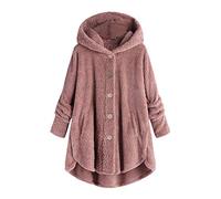 Hiver Dames Mode Chaud Couleur Unie Veste en Peluche Manteau à Manches Longues Sauvage Boutons à Capuche lâche Cardigan Manteau Manteau d'extérieur