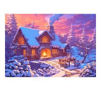 Hiver Diamond Painting Adulte, 5D Village Broderie Diamant kit complet 70x100cm, DIY Peinture Diamant Cristal Strass Point de Croix Painting pour Débutants, Diamond Art pour Décoration Cadeau XW-O11Y