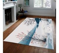 Hiver Enneigé Tapis Arbres enneigés et Sommets sereins Paysage Intérieur Extérieur Tapis pour Salon Chambre à Coucher à Poils Ras 60 x 100 cm