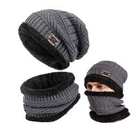 Hiver Ensemble 2 pièces Chapeau Beanie Écharpe Homme Chaud Tricot Bonnet Hiver Ski Tour de Cou Doublure Polaire Tricoté nsemble Epais Unisexe