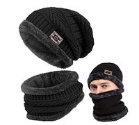 Hiver Ensemble 2 pièces Chapeau Beanie Écharpe Homme Chaud Tricot Bonnet Hiver Ski Tour de Cou Doublure Polaire Tricoté nsemble Epais Unisexe
