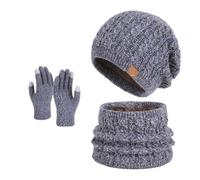 Hiver Ensemble Ensembles Bonnet, Gants Et Écharpe For L'hiver, Vêtements Chauds En Maille Doublée Polaire For L'extérieur Ensemble Chaud et Doux(Cyan)
