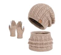 Hiver Ensemble Ensembles Bonnet, Gants Et Écharpe For L'hiver, Vêtements Chauds En Maille Doublée Polaire For L'extérieur Ensemble Chaud et Doux(Bruin)