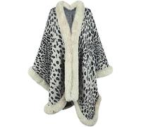 Hiver épais Chaud Poncho Cape Manteau Femmes Vintage Léopard Pull Cardigan Femme Manche Châle, Beige, One Size