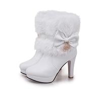 Hiver Femmes Bottes noël Bottines Talons Hauts Dames Chaussures Femme Chaud Bottes Courtes Bottes de Neige fête Mariage Chaussures Grande Taille 35-43,Blanc,37 EU