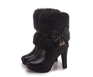 Hiver Femmes Bottes noël Bottines Talons Hauts Dames Chaussures Femme Chaud Bottes Courtes Bottes de Neige fête Mariage Chaussures Grande Taille 35-43,Noir,43 EU