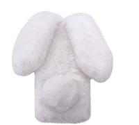 Hiver Fluffy Case pour XiaomiPoco C55/Redmi 12C Covers Peluche Lapin Phone Cases Pom Pom Phone Case Fausse Fourrure Fluffy Soft Phone Cases Plush Throw Phone Cover pour XiaomiPoco C55/Redmi 12C,Blanc