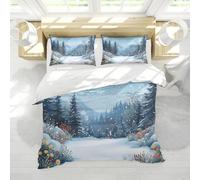 Hiver Forêt enneigée scène Impression Ensembles Housse Couette Vibrant Floral Flocon Neige Design 3 pièces Ensemble literie en Microfibre Douce avec 2 Couvre-oreillers 240x260cm