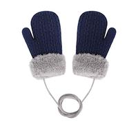 Hiver Gants pour Enfants Mignon Moufle en Peluche Double Tricotes Garcon Fille Gants Epais Chauds Mitaines Licou 1-4 Ans Bambin Moufle de Ski,13.5cm x 8cm,bleu