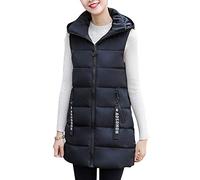 Hiver Gilet en Duvet sans Manches Femmes Zippée Matelassé avec Capuche Noir L