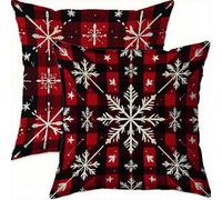 Hiver Housse Coussin 75x75cm Decoratif Housse Coussin Noël,Velours Taies d'oreillers Lot de 2,Rouge Taie Oreiller Double Face Impermé avec Fermeture éclair Invisible pour Salon Chambre Decor H427