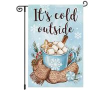 Hiver Il Fait Froid Dehors Mug Sucre Écharpe Flocon De Neige Bienvenue Noël Drapeau Double Face Drapeaux Couleurs Vives Drapeau De Jardin Pour Balcon Extérieur Maison 30X45Cm