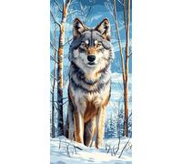 Hiver Le loup Diamond Painting Adulte, Diamond Painting Enfant Débutants, Loisirs Créatifs Adultes,DIY Broderie Diamant Kit Complet, Décor Cadeau Murale, Activités de Réduction du Stress 30x60cm N-94