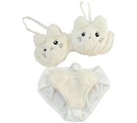 Hiver Limited Limited Japonais Fille Soft Girl Peluche sous-vêtements Coton Mignon Anime Cartoon Cat Oreilles Étudiante Peluche Pas de Porte-Bague en Acier (Couleur : Blanc, Taille : M)