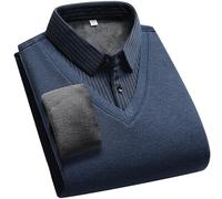 Hiver moyen et personnes âgées col de chemise deux pièces pull pull rembourré et épais chaud vêtements de père hommes élégant, bleu, L
