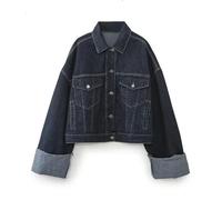 Hiver Nouveau Produit Femmes Nouvelle Mode Veste en Jean décontractée Manteau Ourlet frisé Pantalon Ensemble-Bleu foncé-XS
