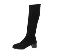Hiver Nouveau Style Britannique Vache Daim Long Tube Bottes Minces Français Retour Fermeture Éclair Talon Épais Bottes Longues pour Femmes Garçons 39, Noir , 41 EU
