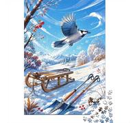 Hiver Oiseau Luge Puzzle, 1000 Pièces Jeu Intérieur Adulte | 52x38cm Carton, Exercice Mental, Ajustement Précis, Amateurs De Puzzles, Réduction Du Stress
