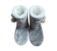 Hiver Pantoufles Chaud Femmes Hommes Chaussons Intérieur Super Doux Thermique Chaussures de Maison Bureau Voyage Bottes en Polaire avec Pompom Mules Confortable Chaud Slippers Noël Gris 35/38 EU