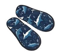 Hiver Pantoufles Requins Bleus De Dessin Animé Peluche Fourrure Pantoufles Doux Chaussons Maison Pour Voyage Camping Spa M