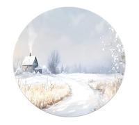 Hiver Snowy Country Cottage Cercle Tapis Beau Romantique Paysage Naturel Tapis Rond pour La Maison Salon Salle À Manger Décor 213cm (runden)