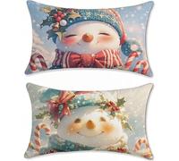 Hiver Taie Oreiller 50x80 Lot de 2 Coussin Canape Le Bonhomme de Neige Housse de Coussin Lin Coussins Canapé Rectangulaire Coussins Taie d'oreiller Imperméable, Decoration Maison s-125