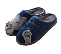 Hiver Unisex Intérieure Chaussons Coton Pantoufles Peluche Chaudes Cartoon Chat Animal Antidérapant Chaussons Hommes Femmes Slipper House Shoes D Bleu EU 38 39