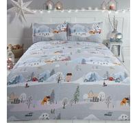 Hiver Ville Set Housse de Couette Simple Noël Neige Pays Scène Gris Literie