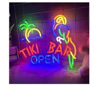 Hiverni néon de chambre Enseigne au néon Tiki Bar ouvert pour une fête en bord de mer, décoration murale suspendue