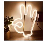 Hivernoi Lampe néon Lettres colorées Intérieur Luminaires Néon Arc-en-ciel OK Geste Mur Signe Chambre Décor Suspendu(Blanc)