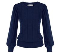 Hivers Chandails Manche Longue Pull Top pour Femme Sweatshirt Tricot Côtelé Vintage Veste Tricot Années 50 60 Bleu Foncé -10 XL
