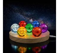 Hivexagon Boule de cristal Chakra 7 (40 mm) avec socle en bois, variateur et minuterie inclus. Idéale pour la méditation, décorative ou comme cadeau (Round)