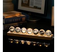 Hivexagon Lot de 7 boules de cristal galactiques décoratives avec support en bois à LED - Système de galaxie 3D Terre Lune Saturne 40 mm - Idéal comme cadeau décoratif