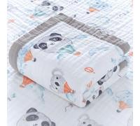 Hivia Couverture Bébé 110x110cm 100% Coton 6 Plis - Panda Gris | Tissu gaze 100% coton 6 plis.pour l'emmaillotage, le berceau et la poussette. Parfait pour nouveau-nés et bébés de tous âges