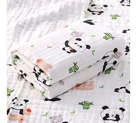 Hivia Couverture Bébé Mousseline,6 Couches Langes Coton Bébé Unisexe,Couvertures d'Emmaillotage Mousseline,Lange Bébé Mousseline Serviettes de Bain Super Douce,110x110 CM (Panda Bambou Vert)