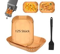 Hivio Lot de 125 feuilles de papier cuisson pour friteuse à air chaud Ninja Double Stack XL SL400EU/Ninja Foodi MAX Dual Zone AF400EU 9,5 l - Papier sulfurisé pour friteuse à air chaud et brosse en