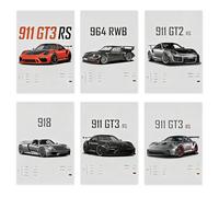 HIVTE Art Mural sur Canvas - Collection de Voitures de Sport Classiques - Set de 6-30x20 cm - Décoration Garage ou Chambre