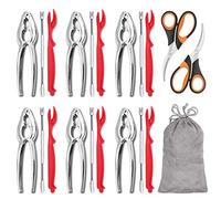 Hiware Lot de 19 outils pour fruits de mer comprenant 6 pinces à crabe, 6 éplucheurs à homard, 6 fourchettes à crabe et 1 paire de ciseaux à fruits de mer et sac de rangement - Kit casse-noix