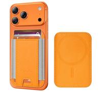 HiWe MagSafe - Portefeuille magnétique pour iPhone 16/15/14/13/12, portefeuille minimaliste en cuir, 1 fente, peut contenir 6 cartes, fin, blocage RFID, orange