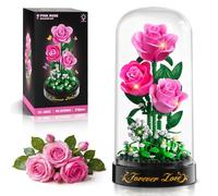 HiWEEGO Kit de Construction de Bouquet de Roses avec lumière LED - Bouquet de Roses de 3,6 mm avec Couvercle, Cadeau de Pâques pour Amie, épouse, Adultes, 215 pièces, kit de Construction de Fleurs