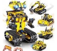 HiWEEGO Kit de Construction Robot Technik pour Enfants Garçons Filles 6-12+ | Robot 5-en-1 Télécommandé via application modèles de requin pelleteuse char et bulldozer Jouet technique RC Cadeau de Noël