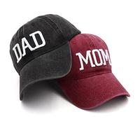 Hiwelove Chapeaux de fête des pères pour Maman et Papa - Chapeau brodé réglable - Cadeau pour Les Couples et Les Parents, Chapeau Maman Rouge et Chapeau Papa Noir, Taille Unique